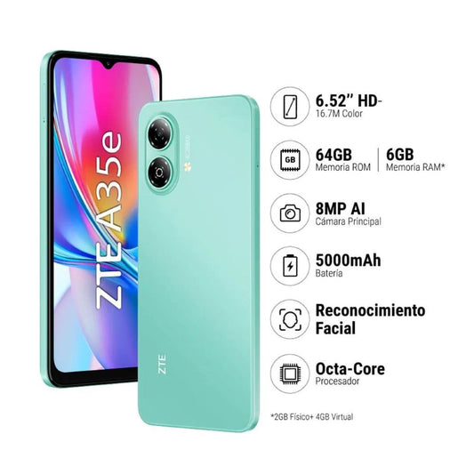 Smartphone ZTE A 2GB RAM, 64GB ROM0mAh, 4G LTE (Color Verde)