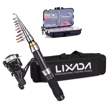 Kit de Pesca Telescópico Lixada – Fibra de Carbono + Carrete + Bolsa