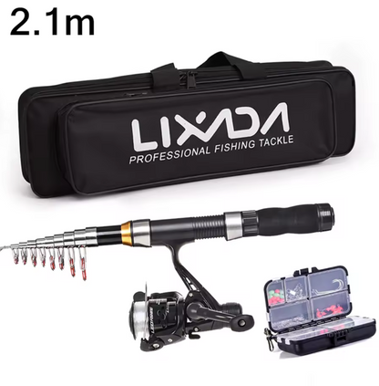 Kit de Pesca Telescópico Lixada – Fibra de Carbono + Carrete + Bolsa